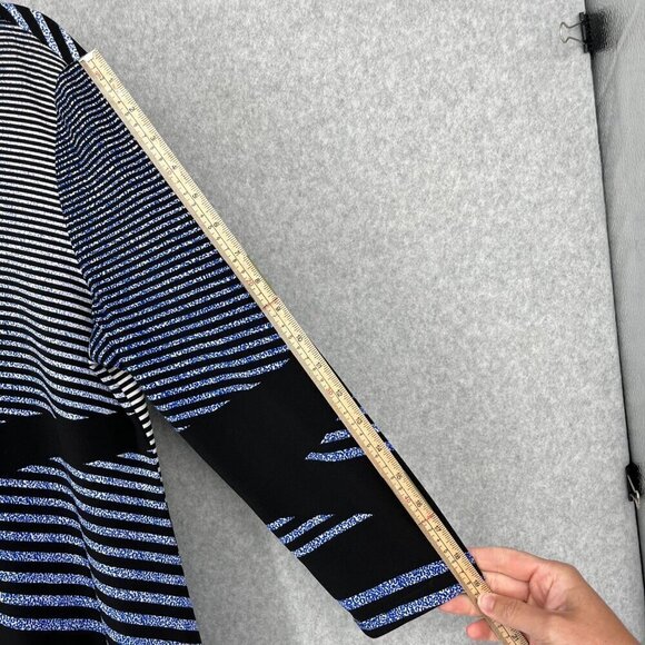 Clara Sun Woo Tunic Top Size S Blue Black Stripe Stretch Asymmetrical Hem Artsy - Picture 10 of 11